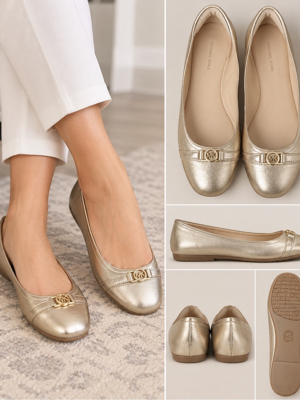 Michael Kors Metallic Gold Leather Ballet Flats